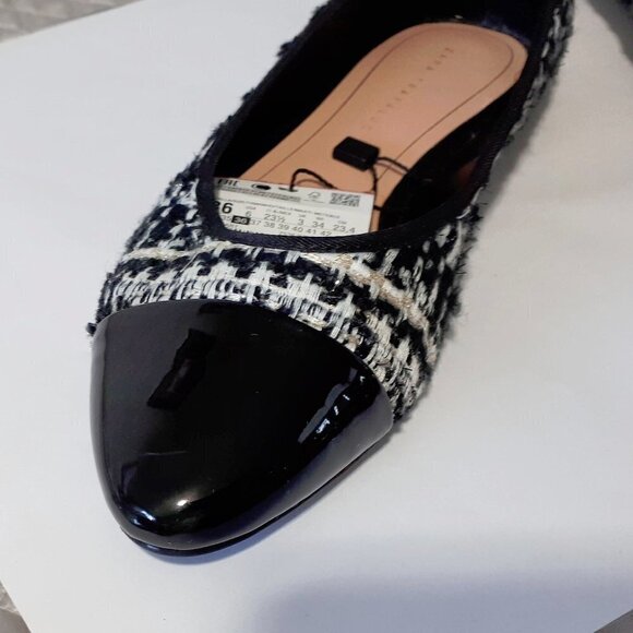 NWT Zara black, white & gold tweed-like flats w/ patent black rounded toe, 6 - Picture 12 of 14